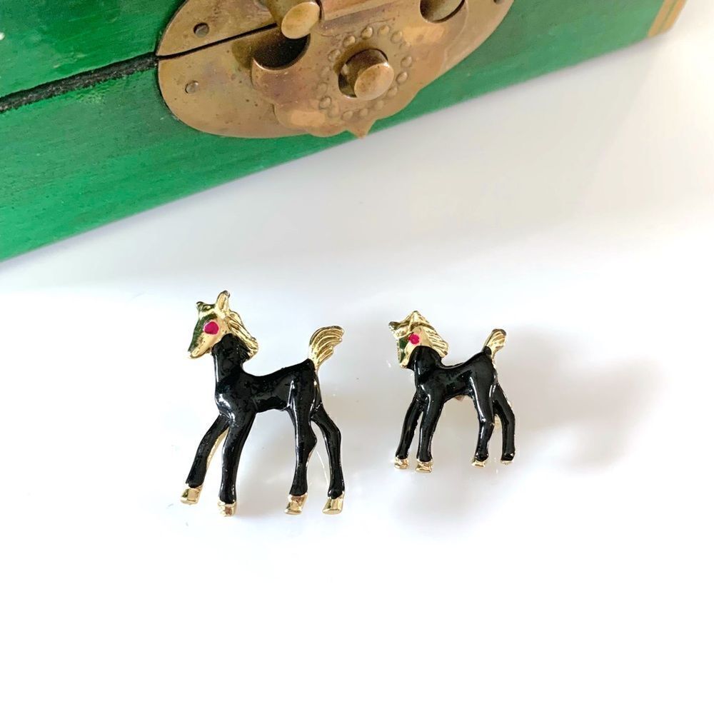 Vintage Horse & Pony Enamel Pin Brooch Set